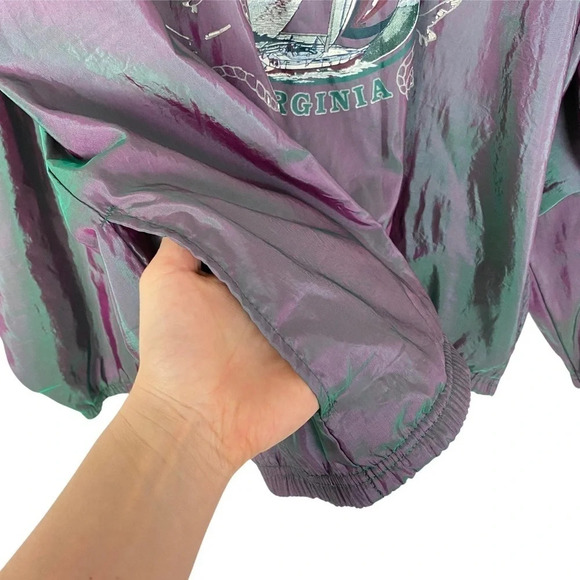 Vintage 90s Windbreaker Jacket Iridescent Unisex One Size Oversized XL Green - Picture 7 of 17